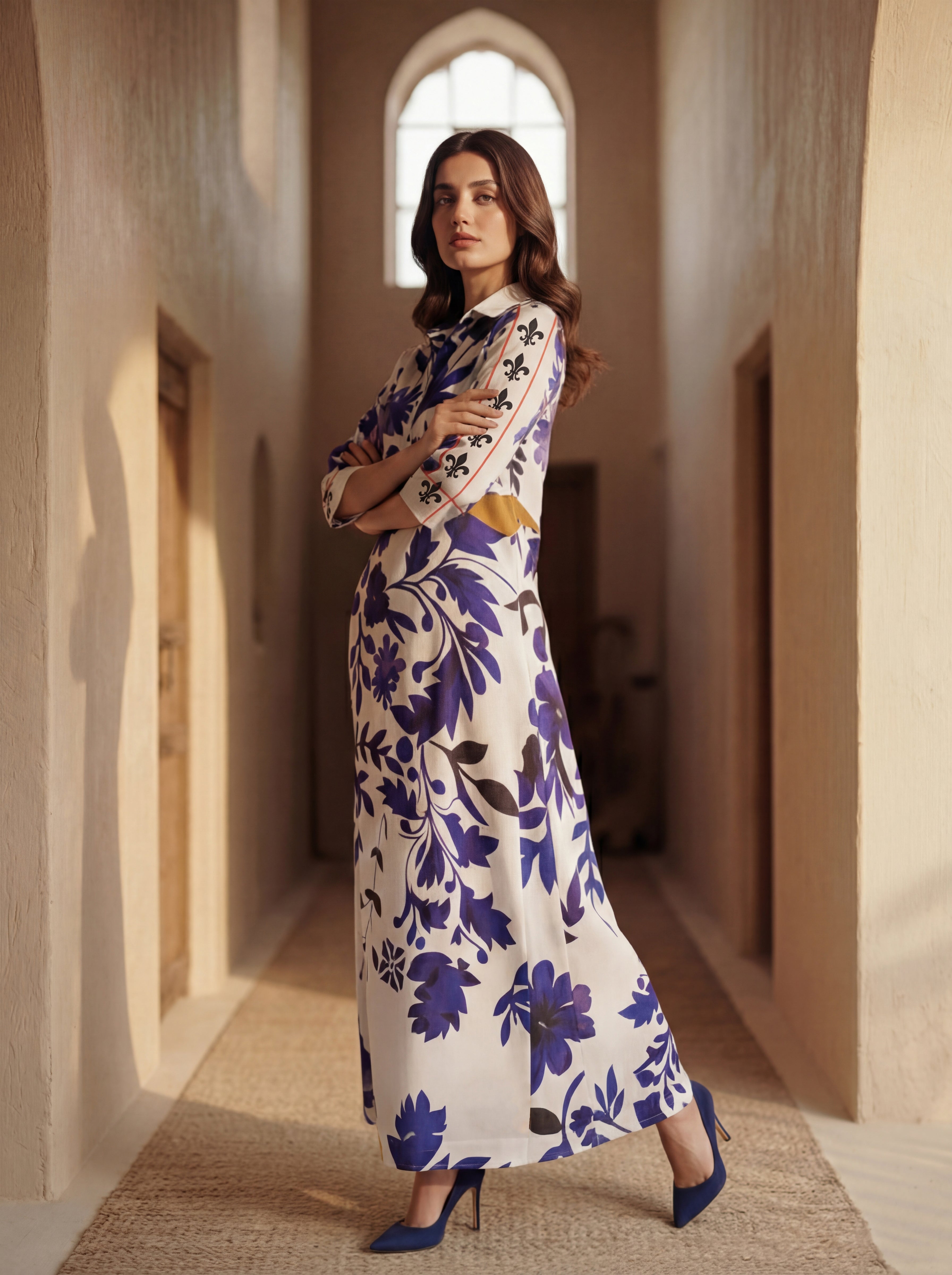 Blue Flora Button-Down Dress