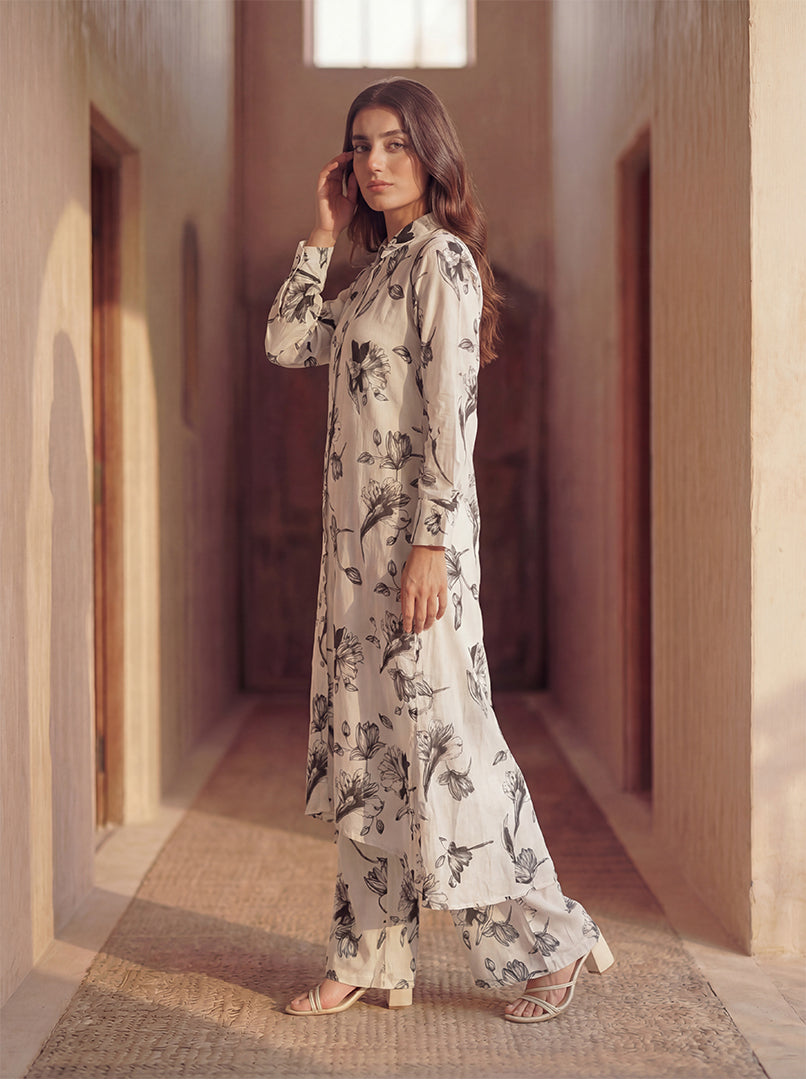 Indigo Garden Lace-Trim Dress