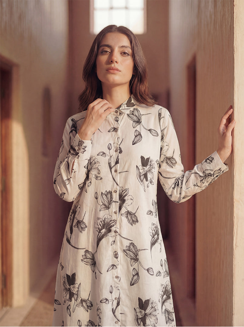 Indigo Garden Lace-Trim Dress