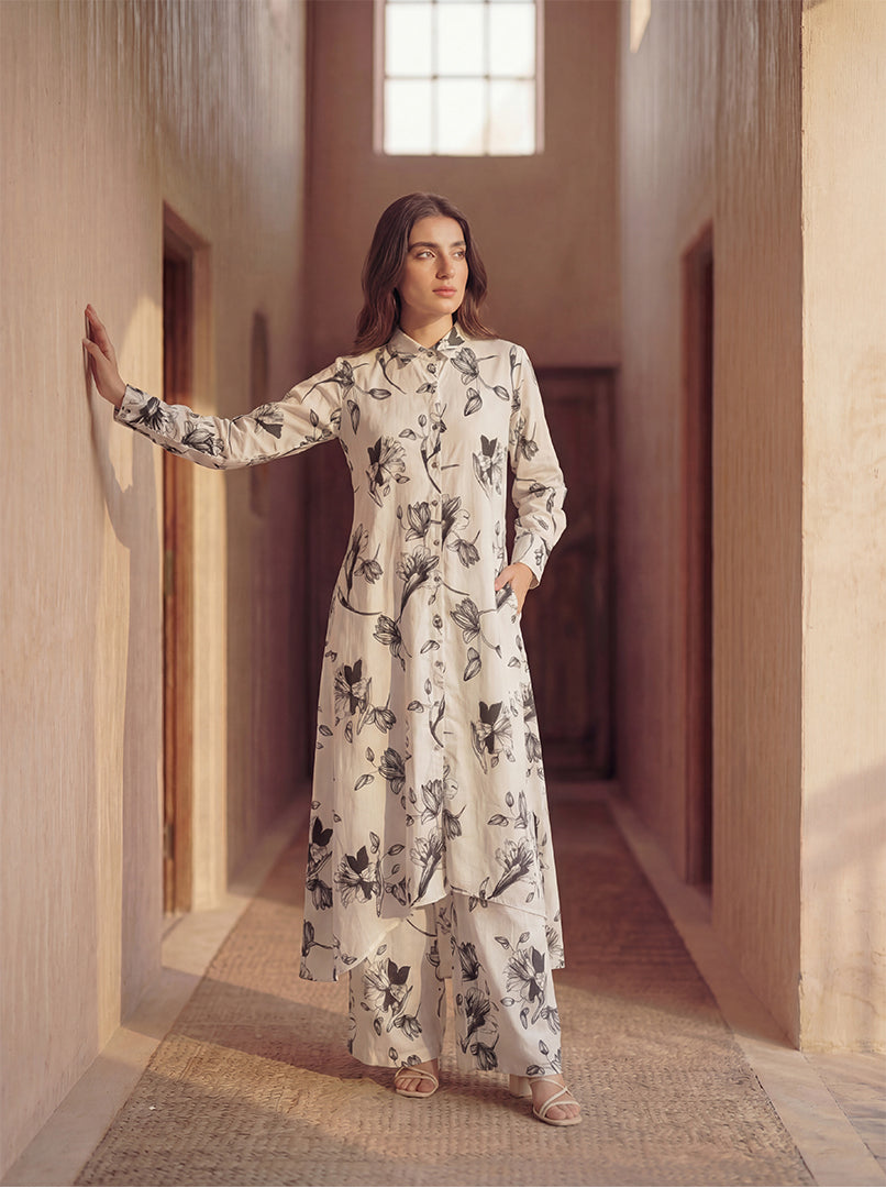 Indigo Garden Lace-Trim Dress