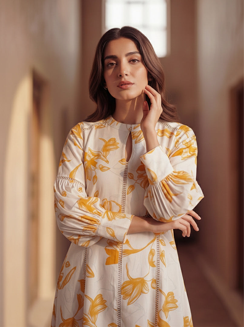 Floral Print Lace-Detail Maxi Dress