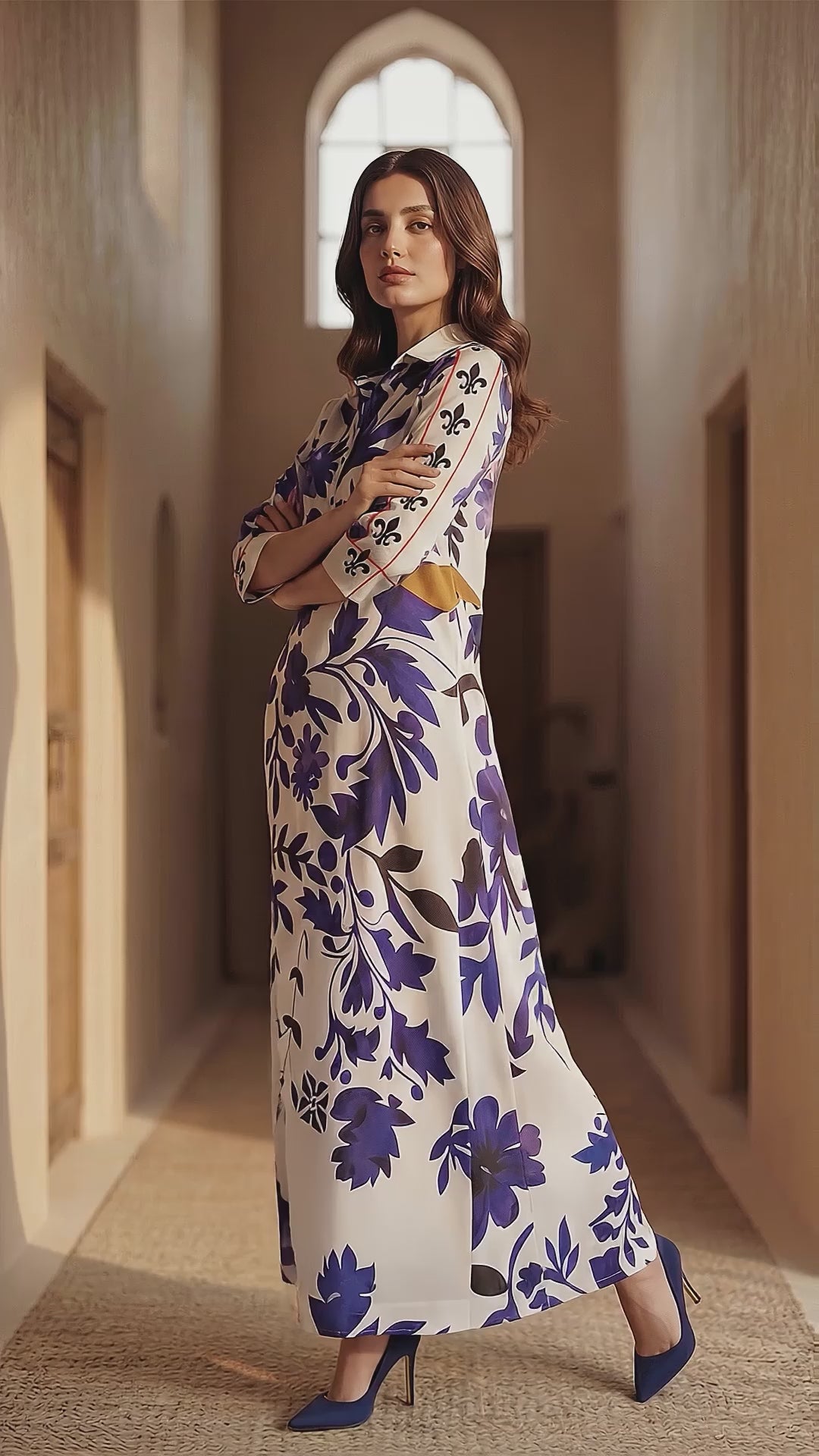 Blue Flora Button-Down Dress